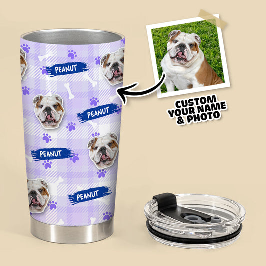 Custom Multi Pets Bone And Paw Pattern 20oz Personalized Tumbler (Purple Color)