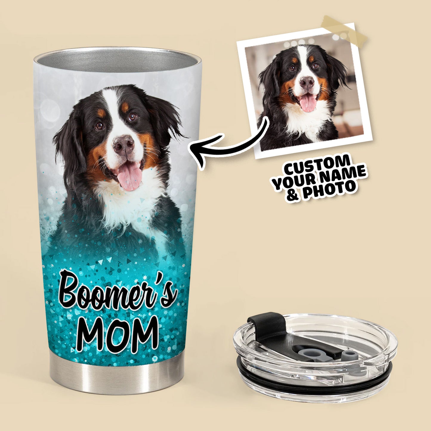 Custom Pet Glitter Pattern 20oz Personalized Tumbler (Blue Color)