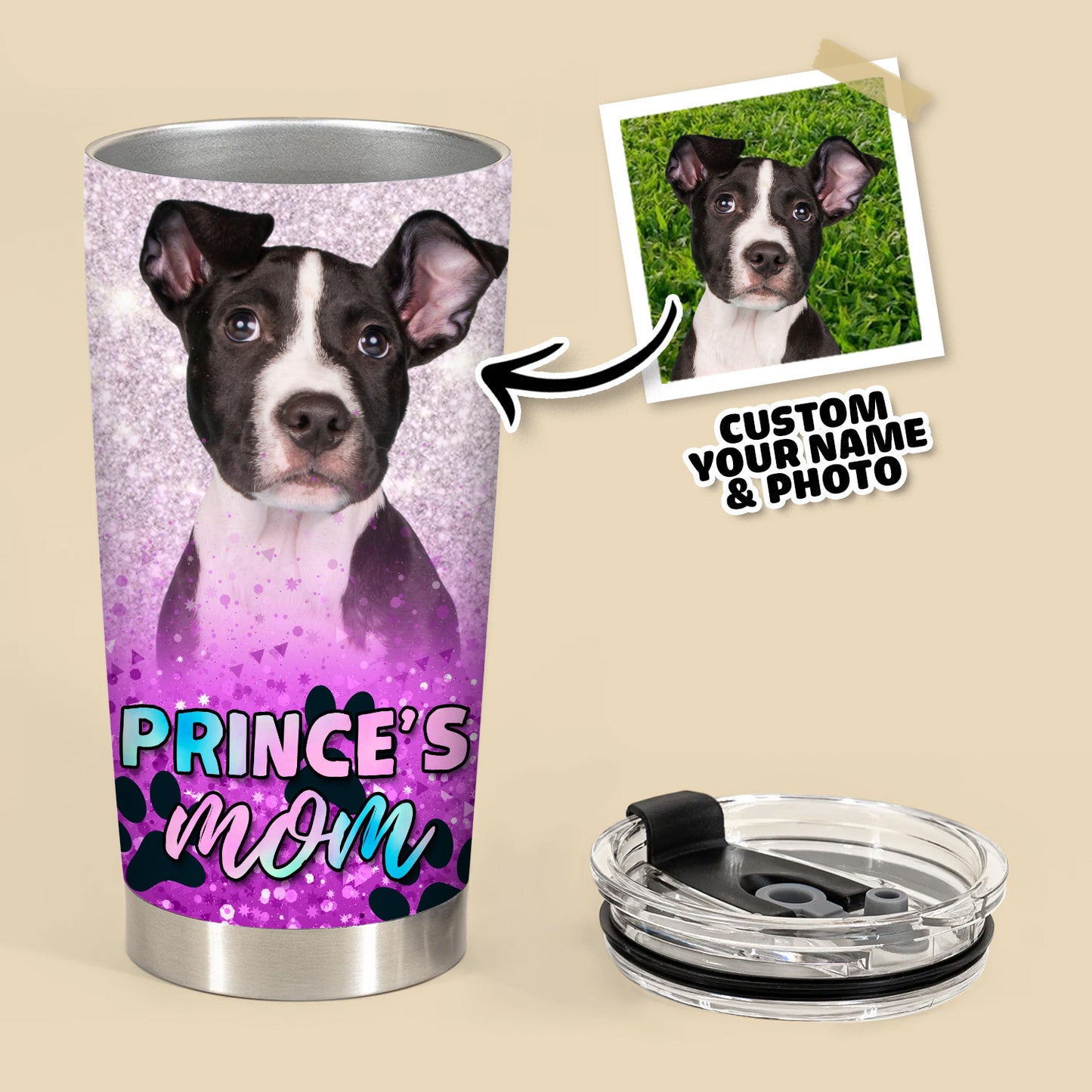 Custom Pet Glitter And Paw Pattern 20oz Personalized Tumbler (Pink Color)