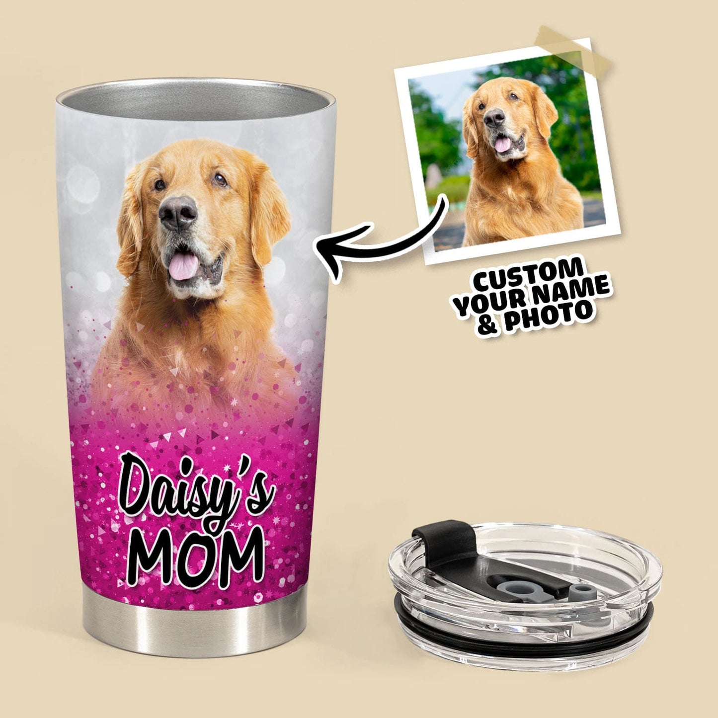 Custom Pet Glitter Pattern 20oz Personalized Tumbler (Pink Color)