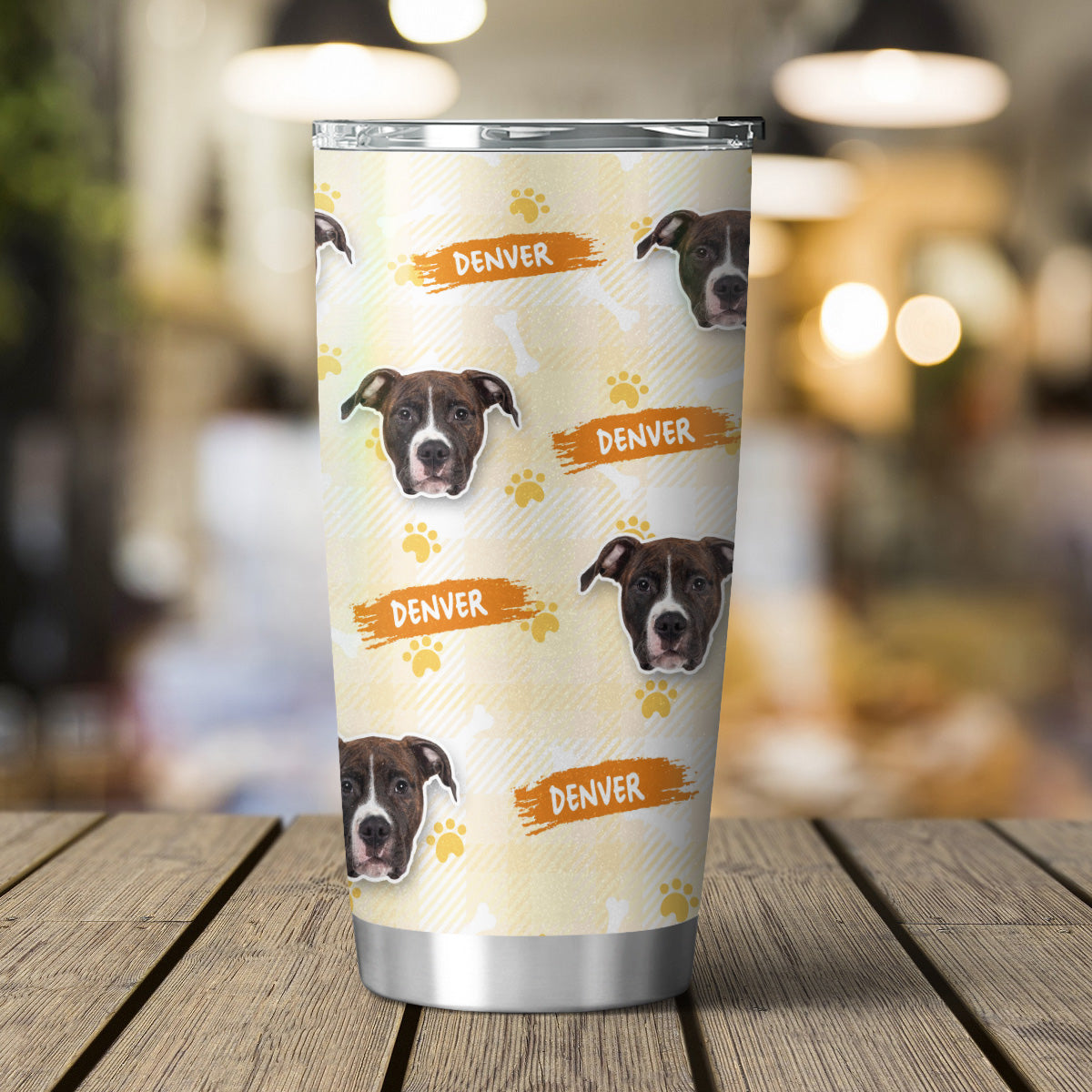 Custom Multi Pets Bone And Paw Pattern 20oz Personalized Tumbler (Yellow Color)