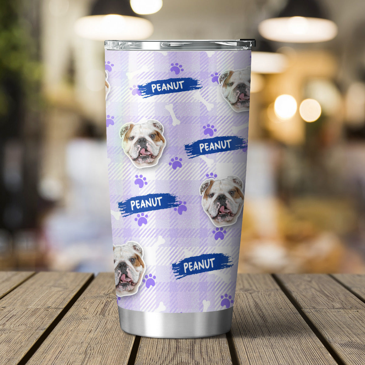 Custom Multi Pets Bone And Paw Pattern 20oz Personalized Tumbler (Purple Color)