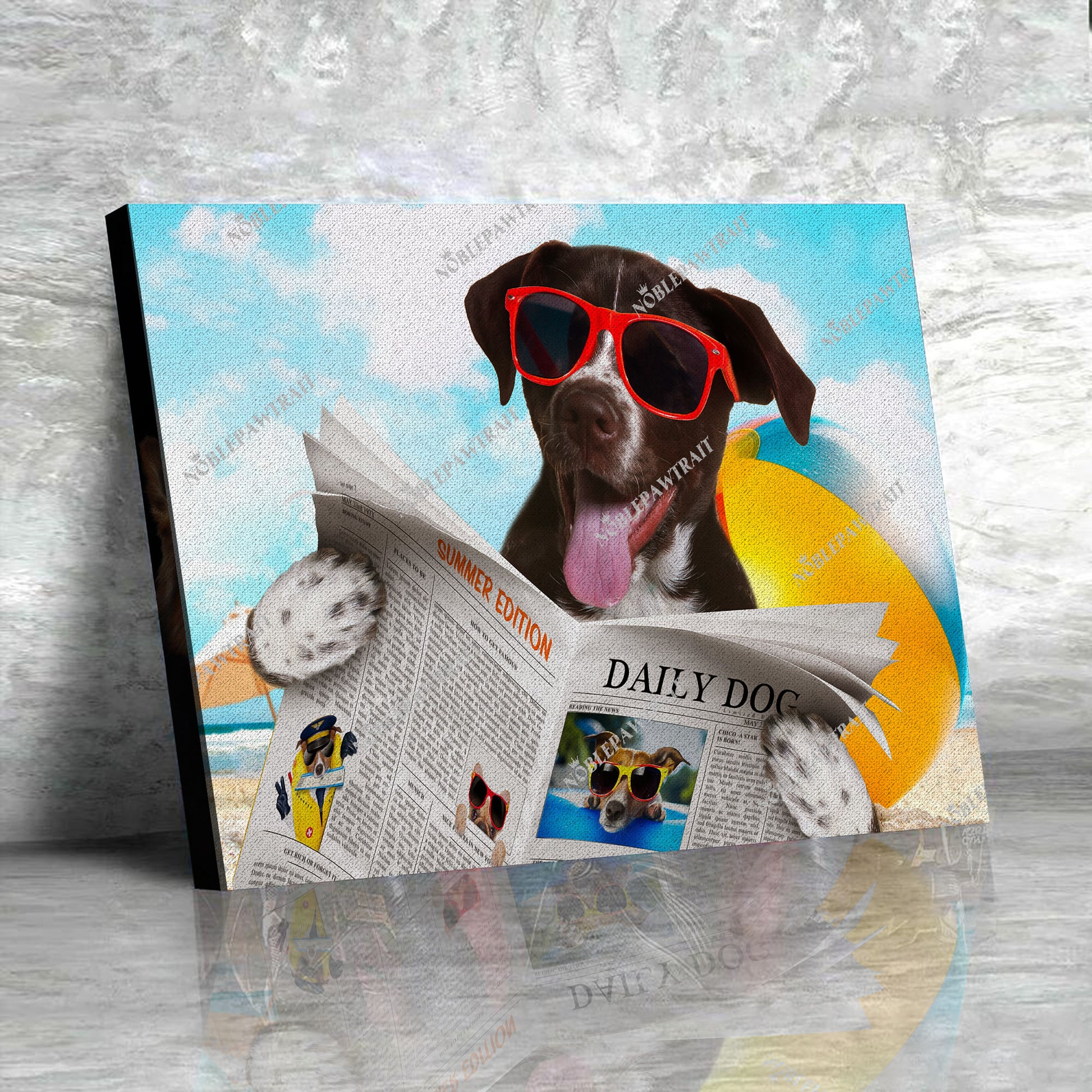 Summer Dog Newspaper Custom Pet Portrait - Noble Pawtrait