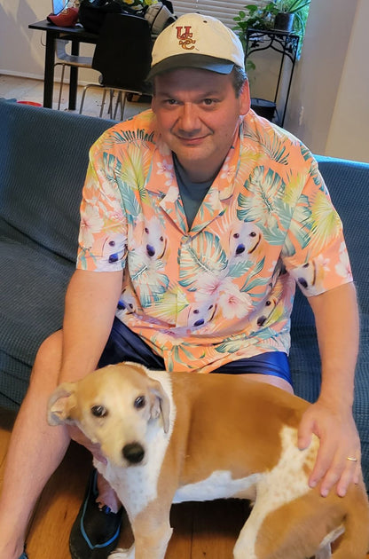 Custom Hawaiian Shirt For Dog Lovers | Personalized Puppy Lovers Gift | Leaves & Flowers Pattern Carrot Color Aloha Shirt