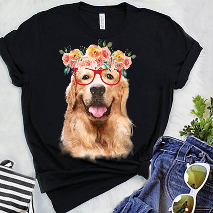 Custom T Shirt With Pet Face | Personalized Gift For Dog & Cat Lovers | Watercolor Floral Pet Apparel Unisex T Shirt