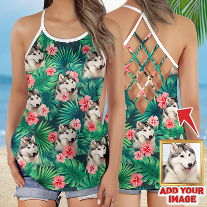 Custom Floral & Tropical Criss Cross Open Back Tank Top