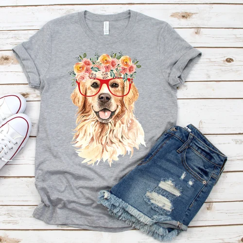 Custom T Shirt With Pet Face | Personalized Gift For Dog & Cat Lovers | Watercolor Floral Pet Apparel Unisex T Shirt