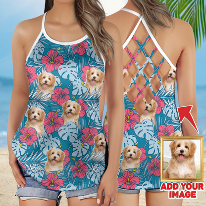 Custom Red & Blue Criss Cross Open Back Tank Top