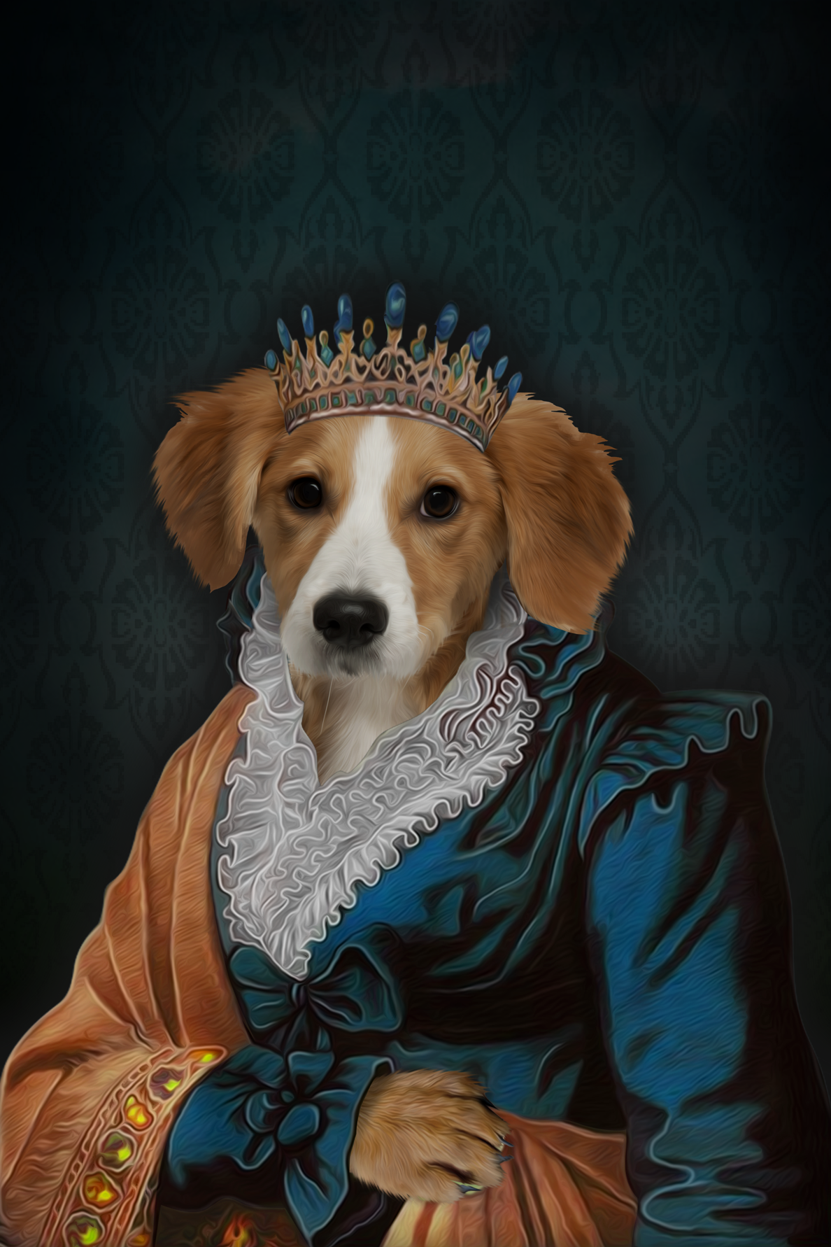 The Elegant Queen Custom Pet Portrait - Noble Pawtrait